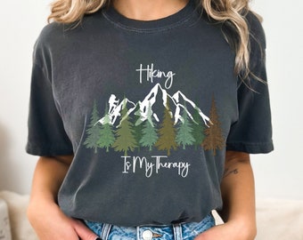 Unisex Hiking is my Therapy Tee, Colorful hiking shirt, Gift for a Hiker, Cute Camping shirt, Outdoor tshirt, Gift for a Hiker,Nature Lover