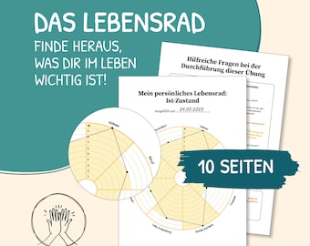 Wheel of Life, self-reflection, happiness, balance, therapy, depression, template, PDF, German, psychotherapy, reflection, self-help, template