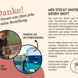 May include: A graphic with text in German, featuring two women and a hedgehog. The text says "Thank you!" and "We are happy about every single order." The image also includes the text "Who is behind this shop?"