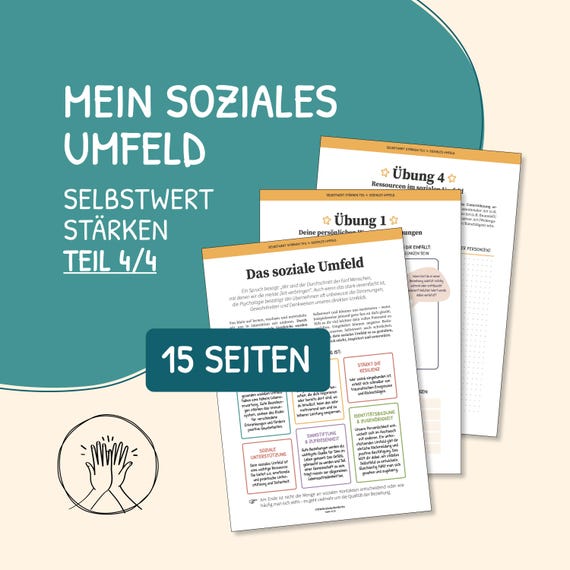 Mein soziales Umfeld, Netzwerkkarte, Selbstwertgefühl stärken, soziale Ressourcen, Selbstfürsorge Workbook, Grenzen setzen, Psychologie, PDF