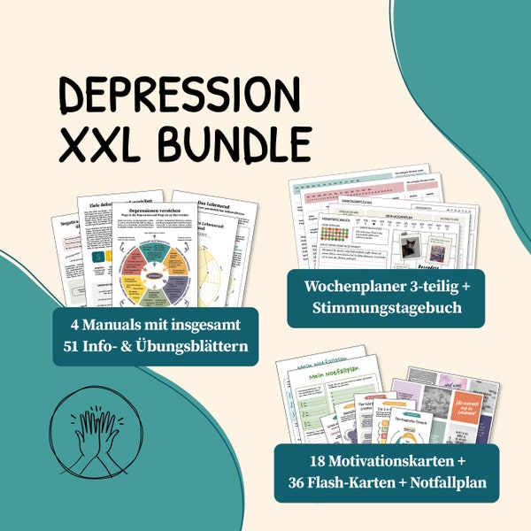 Bundle Depressionen, Lebensrad, Ressourcen finden, Ziele setzen, Psychotherapie, Therapieunterlagen, Vorlagen, deutsch, digitaler Download