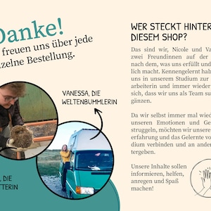 May include: An image with text in German, featuring two women and a hedgehog. The text says "Thank you!" and "We are happy about every single order." The image also includes the text "Who is behind this shop?"