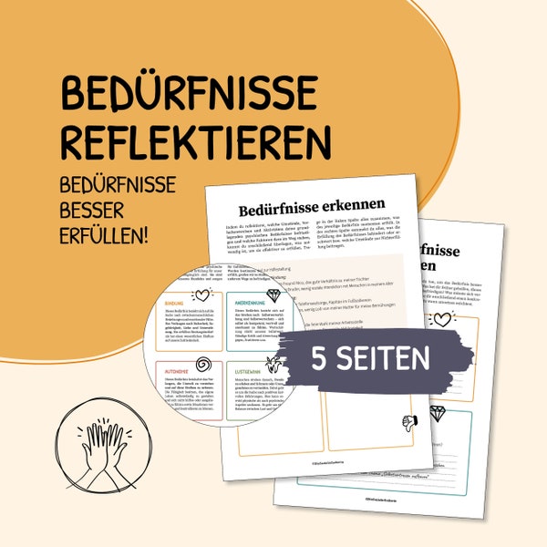 Bedürfnisse reflektieren, Bedürfnisse erkennen, Arbeitsblätter Therapie, deutsch, PDF, digitale Vorlage, Soziale Arbeit, Selbstwert