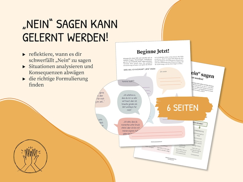 Saying no autonomously, therapy, social work, setting boundaries, social skills, communicating needs, digital template, German image 3