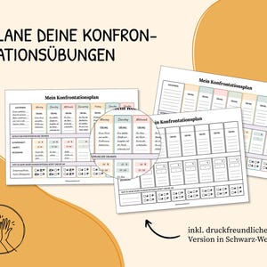 May include: Printable planner pages with the title "Plane Deine Konfrontations&uuml;bungen" and "Mein Konfrontationsplan" in German. The pages are designed to help you plan and track your confrontation exercises.