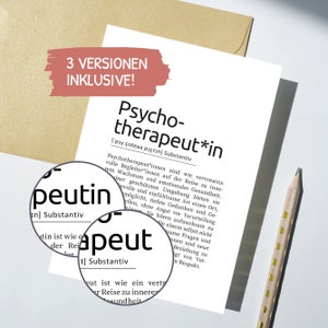 Definition, psychotherapist, poster, postcard, gift idea, therapy, present, gender, wall decoration, German, digital template