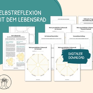 K&ouml;nnte beinhalten: Ein druckbares Arbeitsblatt zur Selbstreflexion mit einem Lebensrad. Das Arbeitsblatt enth&auml;lt Anweisungen, eine Lebensradvorlage und Fragen, die Ihnen helfen, Ihren aktuellen Zustand und Ihren gew&uuml;nschten zuk&uuml;nftigen Zustand zu beurteilen.