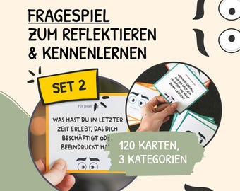 Question cards, game, reflection cards, therapy cards, conversation cards, getting-to-know-you game, reflection game, social work, German, PDF