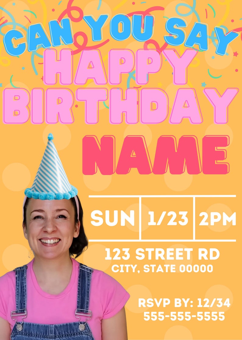 Ms Rachel Birthday Party Invitation, Editable Birthday Invitation