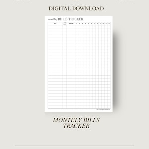 A5 Monthly Bill Tracker Digital Download