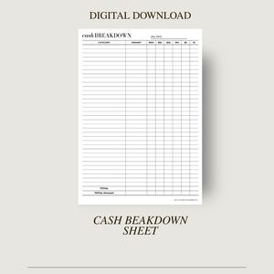 A5 Cash Breakdown Sheet: Printable Budget Template (PDF File)