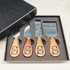 Cheese Knife Set With Box, Monogramed Deli Knives Set For Housewarming Gift, Personalized Charcuterie Cheese Spreader For Party Hostess Gift