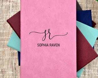 Personalized Faux Leather Journal, Engraved Lined Notebook