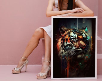 Tiger Wandkunst Tiger Print Wallpaper Tiger Art Print Tiger Leinwand Wandkunst Tiger Druck Graffiti Tiger Wandkunst Tiger Print