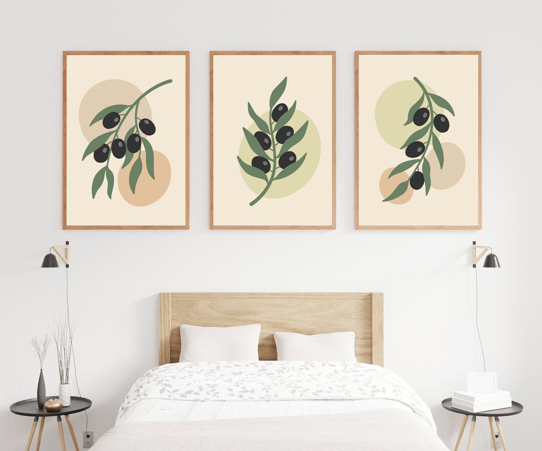 Olive Green Wall Art Set of 3, Mid Century Modern Art Print Set of 3