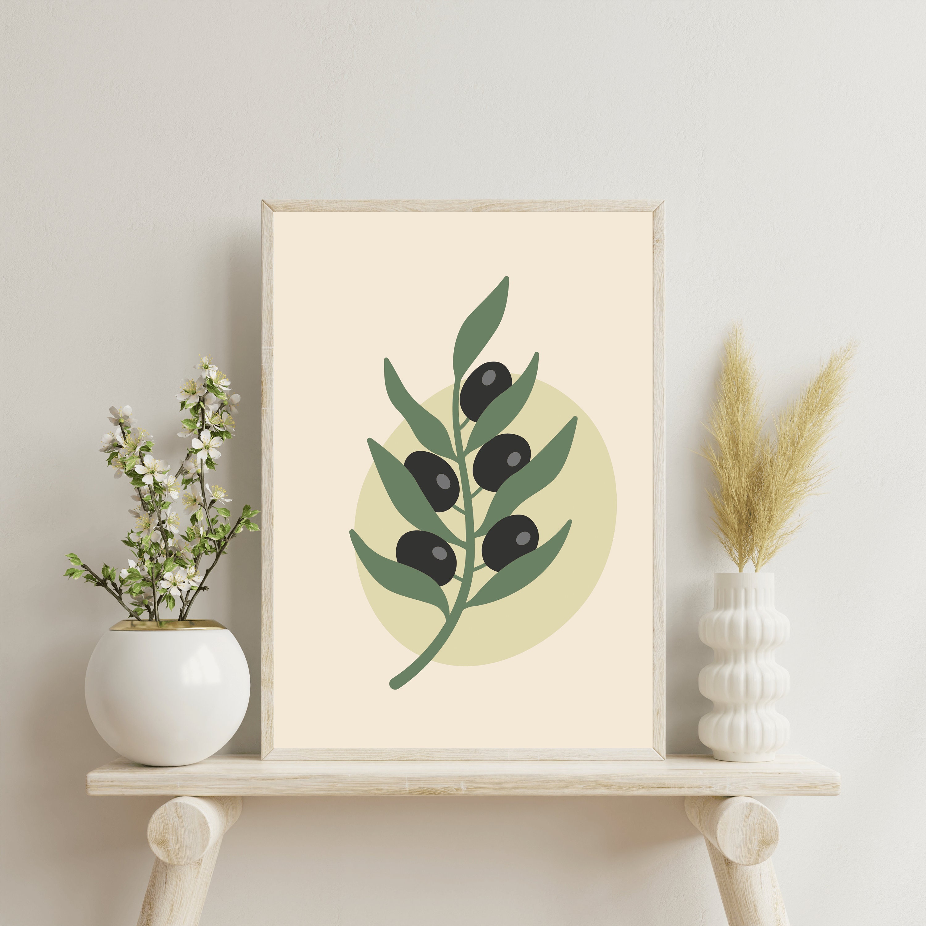 Olive Green Wall Art Set of 3, Mid Century Modern Art Print Set of 3
