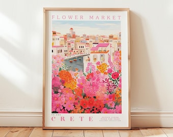 Crete, Flower Market Prints,  Flower Prints, Romantic Art, City Prints, Travel Art Prints, Botanical Prints, Floral Print, Wall Art