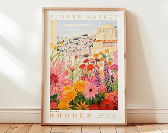 Rhodes, Flower Market Prints,  Flower Prints, Romantic Art, City Prints, Travel Art Prints, Botanical Prints, Floral Print, Wall Art