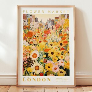 ロンドンフラワーマーケットのウォールアート - ロマンチックな花のアート - シティアートプリント