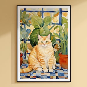 Fat Cat Art Pet, Cat wall art, Cozy cat decor, Cute animal poster, Funny cat poster, Minimalist Cat Illustration, Gifts for Cat Lovers
