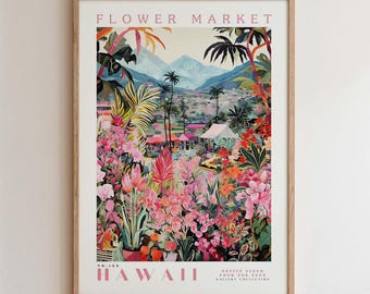 Hawaii, Flower Market Prints, Flower Prints, Romantic Art, City Prints, Travel Art Prints, Botanical Prints, Floral Print, Wall Art
