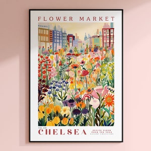 Chelsea Flower Market Print, London Travel Art, Rose, City Skyline, Botanical Posters, Autumn Wall Art, Trendy Wall Art, Floral Illustration