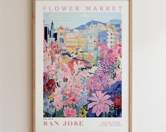 San Jose Flower Market Print, Romantic Botanical Cityscape Wall Art