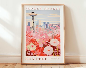 Seattle Market Prints, Flower Prints, Romantic Art, City Prints, Travel Art Prints, Botanical Prints, Floral Print, Wall Art