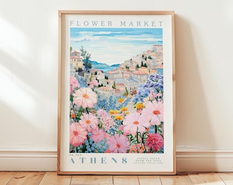 Athens, Flower Market Prints,  Flower Prints, Romantic Art, City Prints, Travel Art Prints, Botanical Prints, Floral Print, Wall Art
