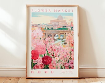 Rome, Flower Market Prints,  Flower Prints, Romantic Art, City Prints, Travel Art Prints, Botanical Prints, Floral Print, Wall Art
