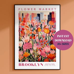 Flower Market Print, New York Wall Art, New York Poster, Manhattan Poster, Botanical Wall Art, Travel Poster, Pink Wall Art, New York City