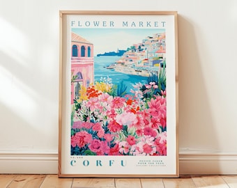 Corfu, Flower Market Prints,  Flower Prints, Romantic Art, City Prints, Travel Art Prints, Botanical Prints, Floral Print, Wall Art