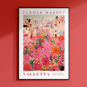 Flower Market Print, Malta Print, Botanical Prints, Floral Illustration, Colorful Prints, Trendy Prints, Pink Prints, Art Gift, Flower Print