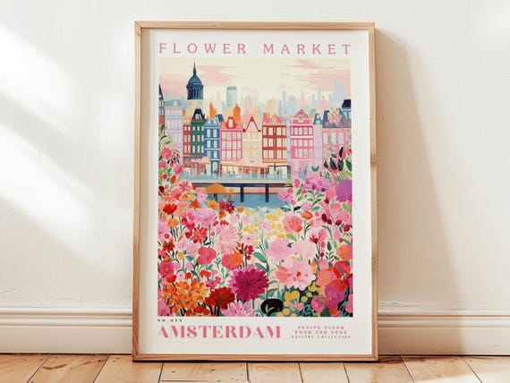 Amsterdam, Flower Market Prints,  Flower Prints, Romantic Art, City Prints, Travel Art Prints, Botanical Prints, Floral Print, Wall Art