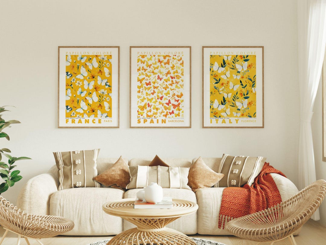 Set of 3 Prints, Butterfly Poster, Wall Art Bundle, Botanical Wall Art ...