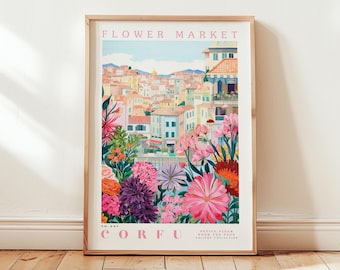 Corfu, Flower Market Prints,  Flower Prints, Romantic Art, City Prints, Travel Art Prints, Botanical Prints, Floral Print, Wall Art