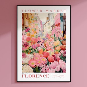 Flower Market Florence Print, Italy Travel Art, Large Modern Poster, Botanical Wall Art, Pink Flowers, Trendy Wall Art, Floral Illustration