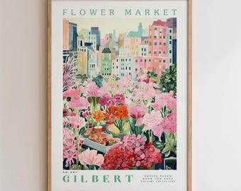Gilbert Flower Market Print, Romantic Botanical Cityscape Wall Art