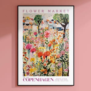 Flower Market Poster, Copenhagen Travel Art, Copenhagen City Art, Botanical Wall Art, Green Flower Art, Wildflower Prints, Nature Wall Decor