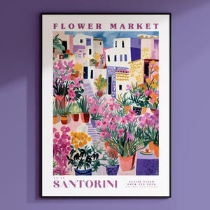 Santorini Blumenmarkt Poster, Griechenland Reisekunst, großes modernes Plakat, Botanische Wandkunst, Blumendekorplakate, Blumengarten-Wandkunst
