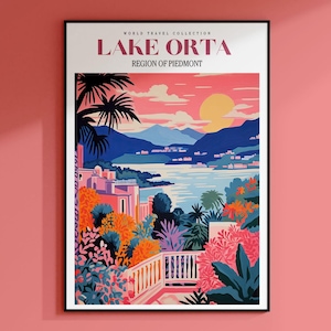 Lake Orta Travel Poster, Italy Wall Art, City Poster, Colorful Wall Art, Trendy Wall Art, Gallery Wall Print, Italy Painting, Orta Print