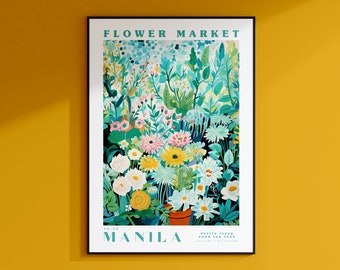 Manila Flower Market Poster, Philippines Travel Art, Floral Print, Gift for mum, Wedding Gifts, trendy wall art, Green Floral Painting