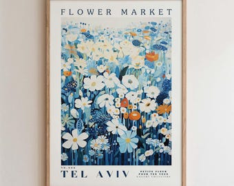 Tel Aviv Flower Market Print, Romantic Botanical Cityscape Wall Art