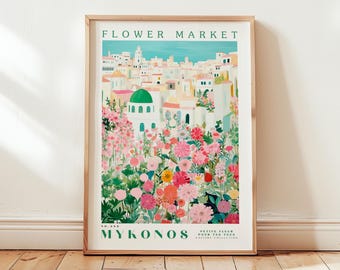 Mykonos, Flower Market Prints,  Flower Prints, Romantic Art, City Prints, Travel Art Prints, Botanical Prints, Floral Print, Wall Art