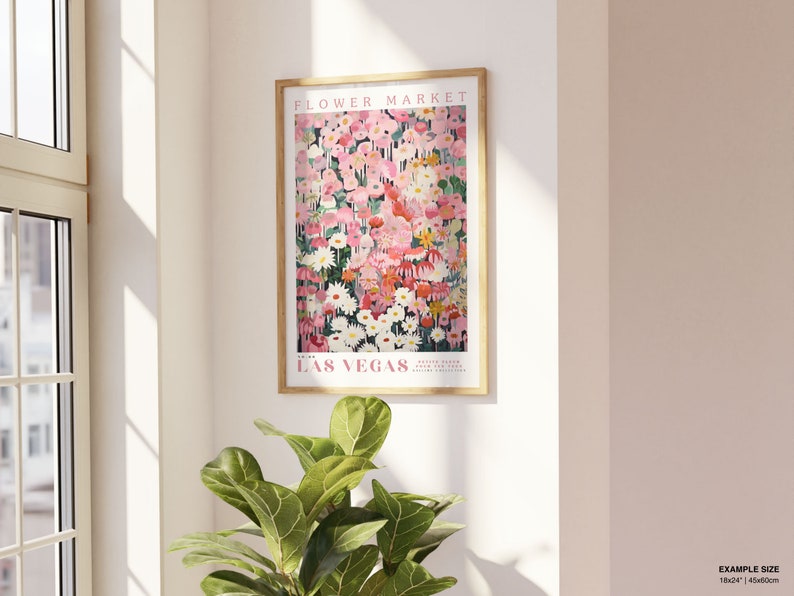 Las Vegas Flower Market Poster, USA Travel Art, Botanical Wall Decor, Pink Marguerite Daisy, Floral Illustration, White Daisy Wall Art image 4