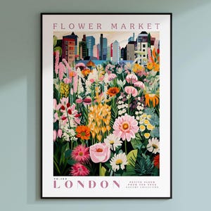 London Flower Market Print, London Travel, Flower Market Art, Botanical Wall Art, Trendy Floral Poster, Trendy Wall Art, Floral Illustration