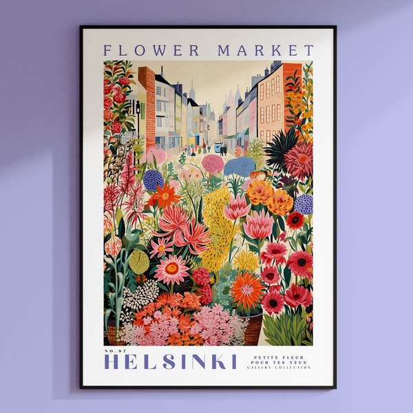Flower Market Helsinki Print, Helsinki Travel Art, Large Modern Poster, Botanical Wall Art, Trendy Wall Art, Floral Illustration, Finland