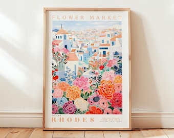 Rhodes, Flower Market Prints,  Flower Prints, Romantic Art, City Prints, Travel Art Prints, Botanical Prints, Floral Print, Wall Art