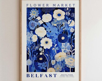 Belfast Flower Market Print, Romantic Botanical Cityscape Wall Art