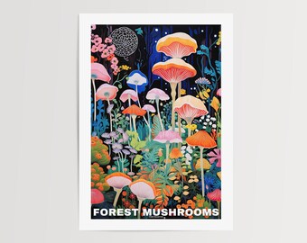 Impresiones de hongos, póster de hongos, ilustraciones de hongos, decoración de hongos, impresiones botánicas, hongos vintage, arte de pared de hongos, arte retro